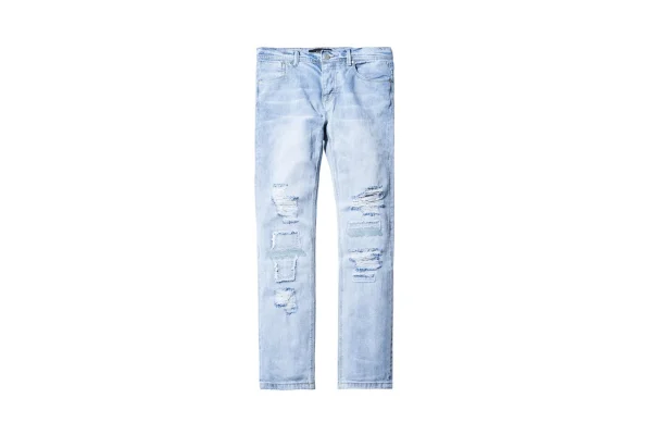 stampd repaired 5 pocket denim jeans blue - KITH-SHOP