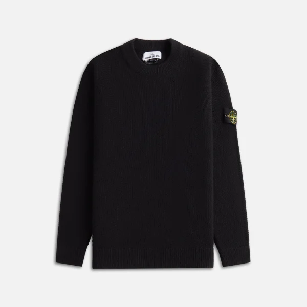 stone island black wool crewneck sweater - KITH-SHOP