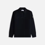 stone island long sleeve zip polo shirt black - KITH-SHOP