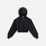 t by alexander wang cropped zip up hoodie black with branded seam label - KITH-SHOP