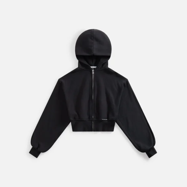 t by alexander wang cropped zip up hoodie black with branded seam label - KITH-SHOP