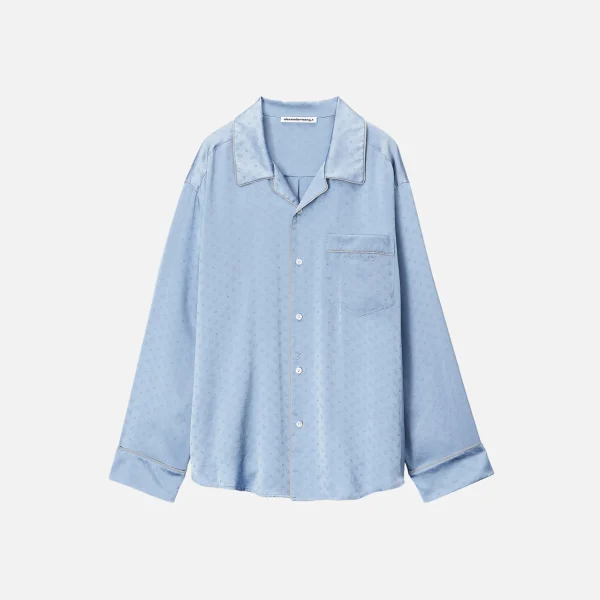 t by alexander wang long sleeve pajama shirt in blue bells - KITH-SHOP