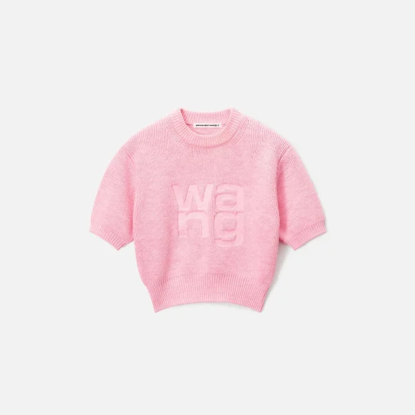 t by alexander wang pink debossed stacked logo tee - KITH-SHOP