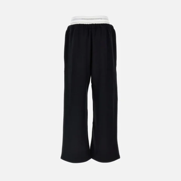 tbyalexanderwang wide leg faded black sweatpants with pre styled logo waistband - KITH-SHOP