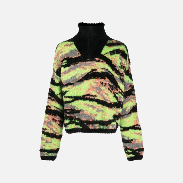 unisex green rave camo jacquard tiger knit sweater by erl - KITH-SHOP