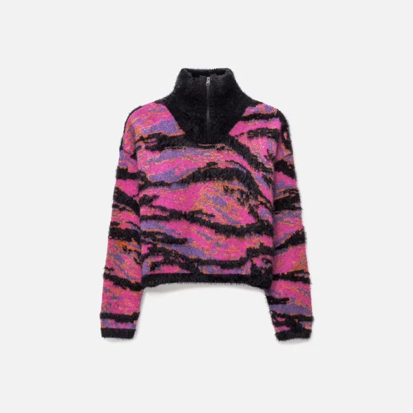 unisex pink rave camo jacquard tiger knit sweater by erl - KITH-SHOP