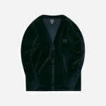 v neck velour cardigan in black blend of cotton and polyester - KITH-SHOP