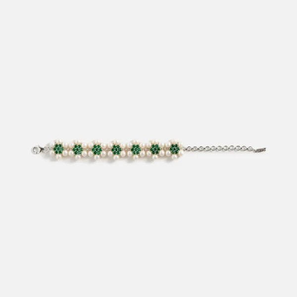 veert 42mm pearl green flower bracelet in white gold - KITH-SHOP