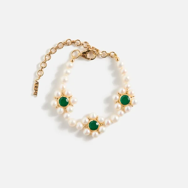 veert trio flower pearl bracelet in yellow gold - KITH-SHOP