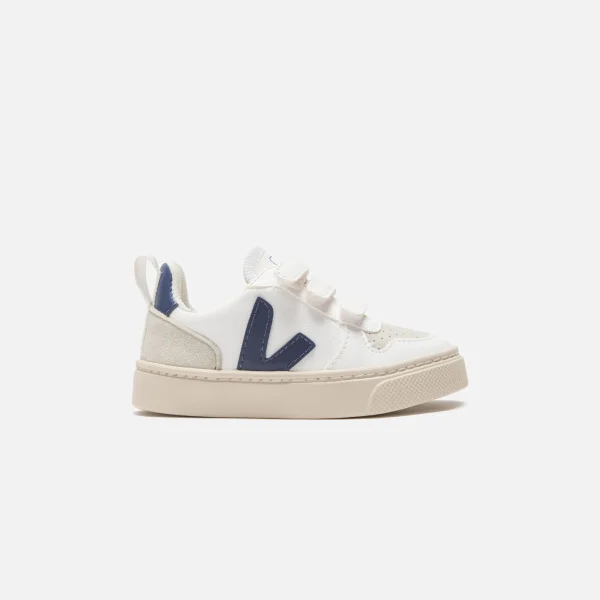 veja toddler v 10 velcro sneakers white with cobalt accents - KITH-SHOP