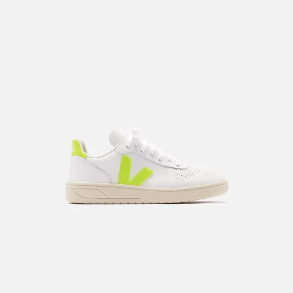 veja v 10 sneakers extra white with fluorescent yellow accents - KITH-SHOP