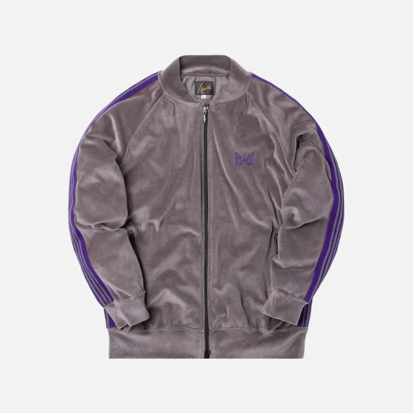 velour ribbed collar track jacket in gray c pe blend - KITH-SHOP