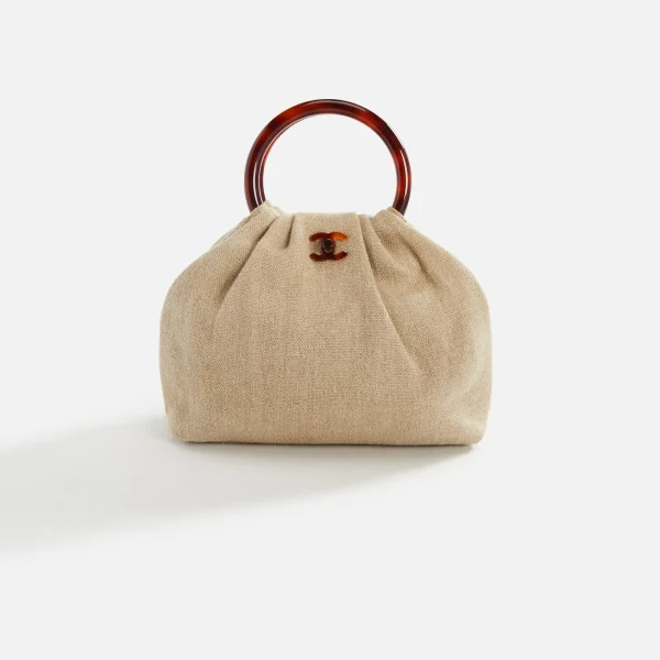 wgaca beige linen chanel inspired handbag - KITH-SHOP