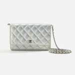 wgaca blue iridescent chanel classic quilted wallet on chain - KITH-SHOP