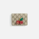 wgaca brown gucci cherry print leather card case - KITH-SHOP