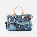 wgaca louis vuitton patchwork denim speedy bag blue - KITH-SHOP