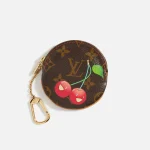 wgaca louis vuitton x murakami cherry blossom round coin purse brown - KITH-SHOP