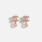 wgaca pink crystal chanel cc dangle earrings - KITH-SHOP