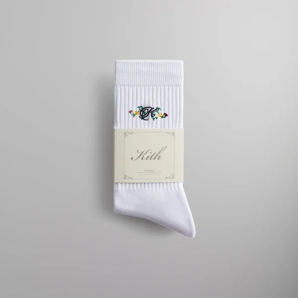 white kith floral script k socks stylish floral design - KITH-SHOP