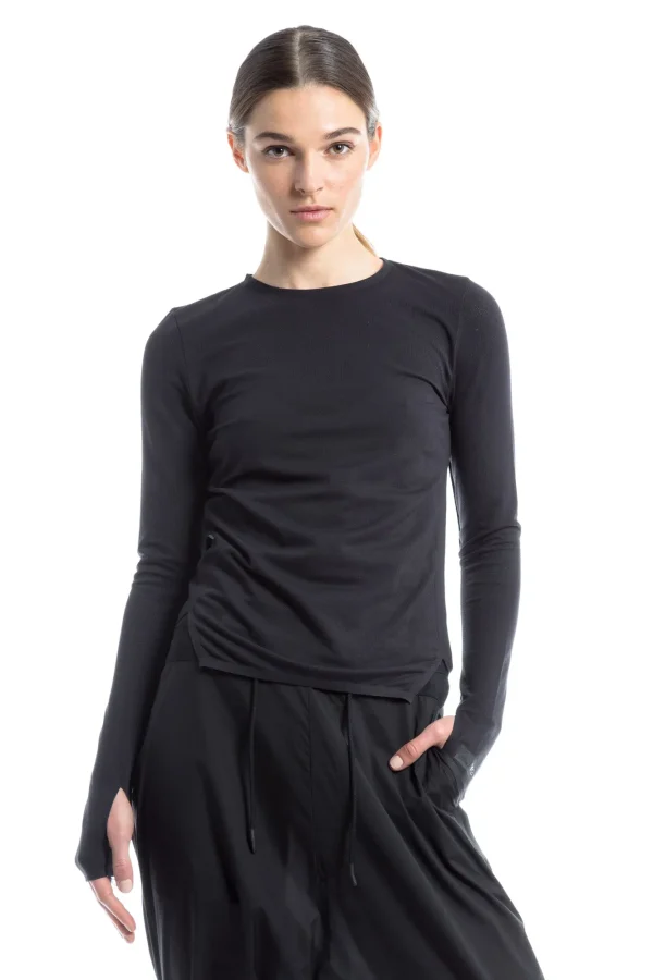 y 3 women s fine knit long sleeve top black - KITH-SHOP