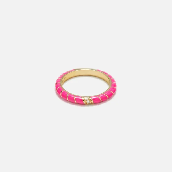 yvonne leon diamond and enamel ring in yellow gold with fushia accents - KITH-SHOP